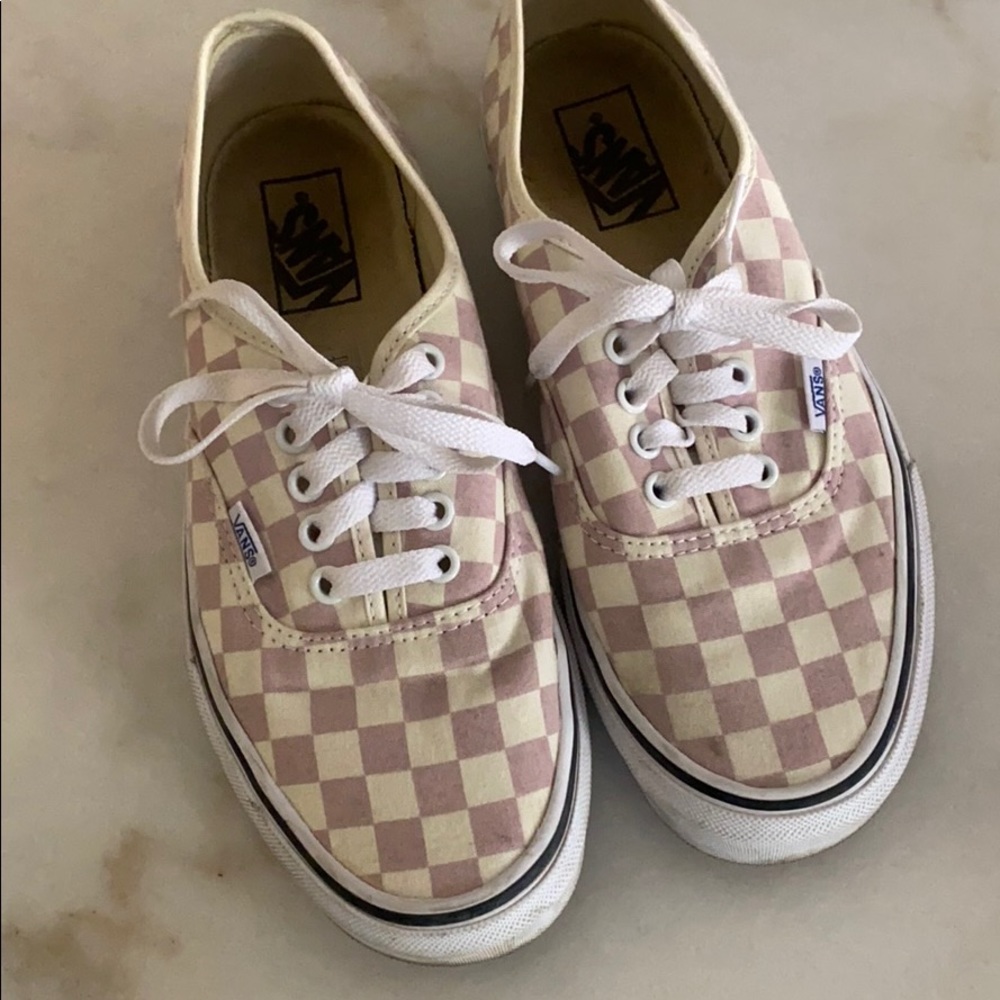 Pink and cream checkerboard vans